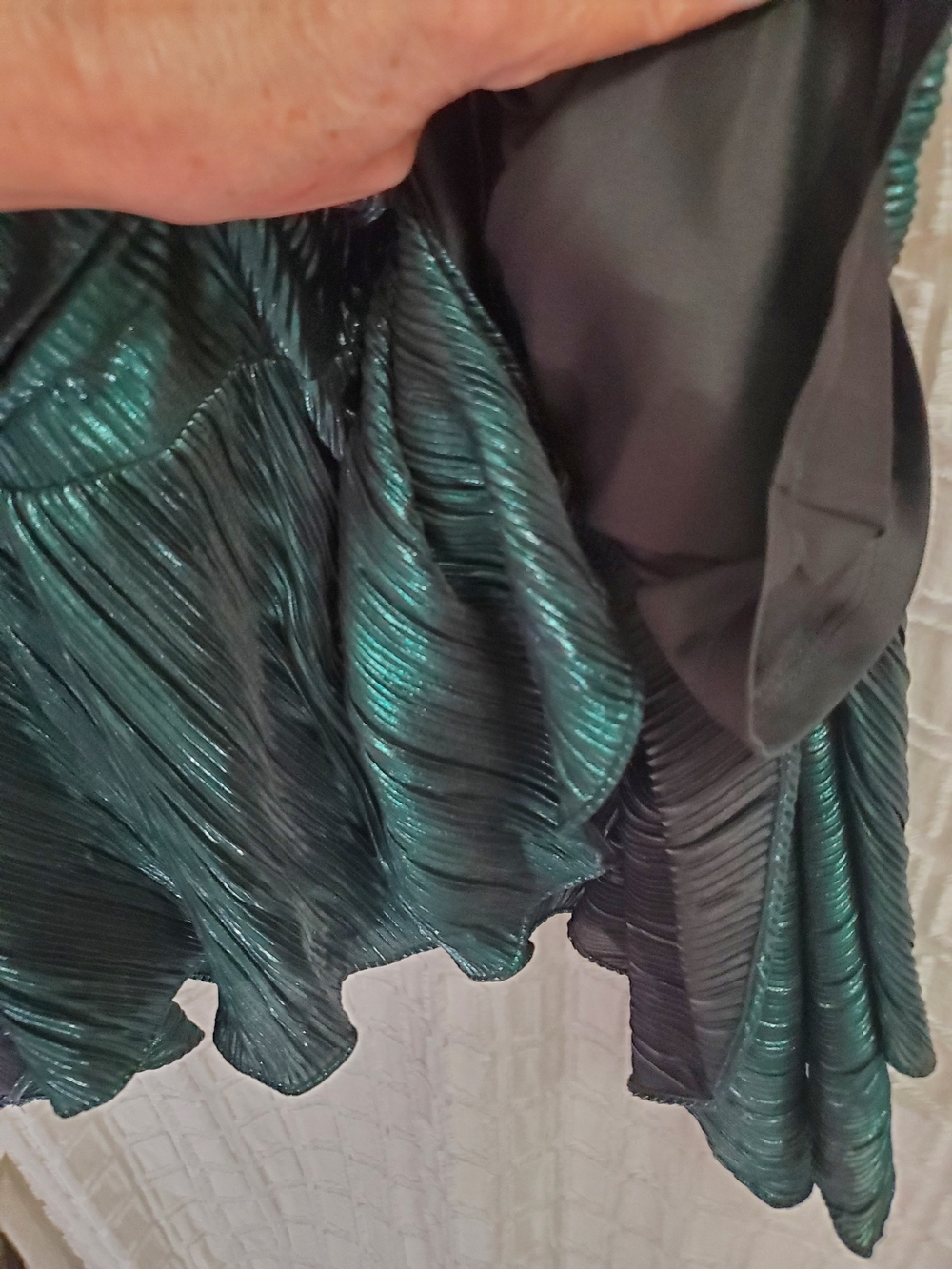 DKNY Emerald Green Metallic Ruched Handkerchief Hem Dress - Picture 8 of 12